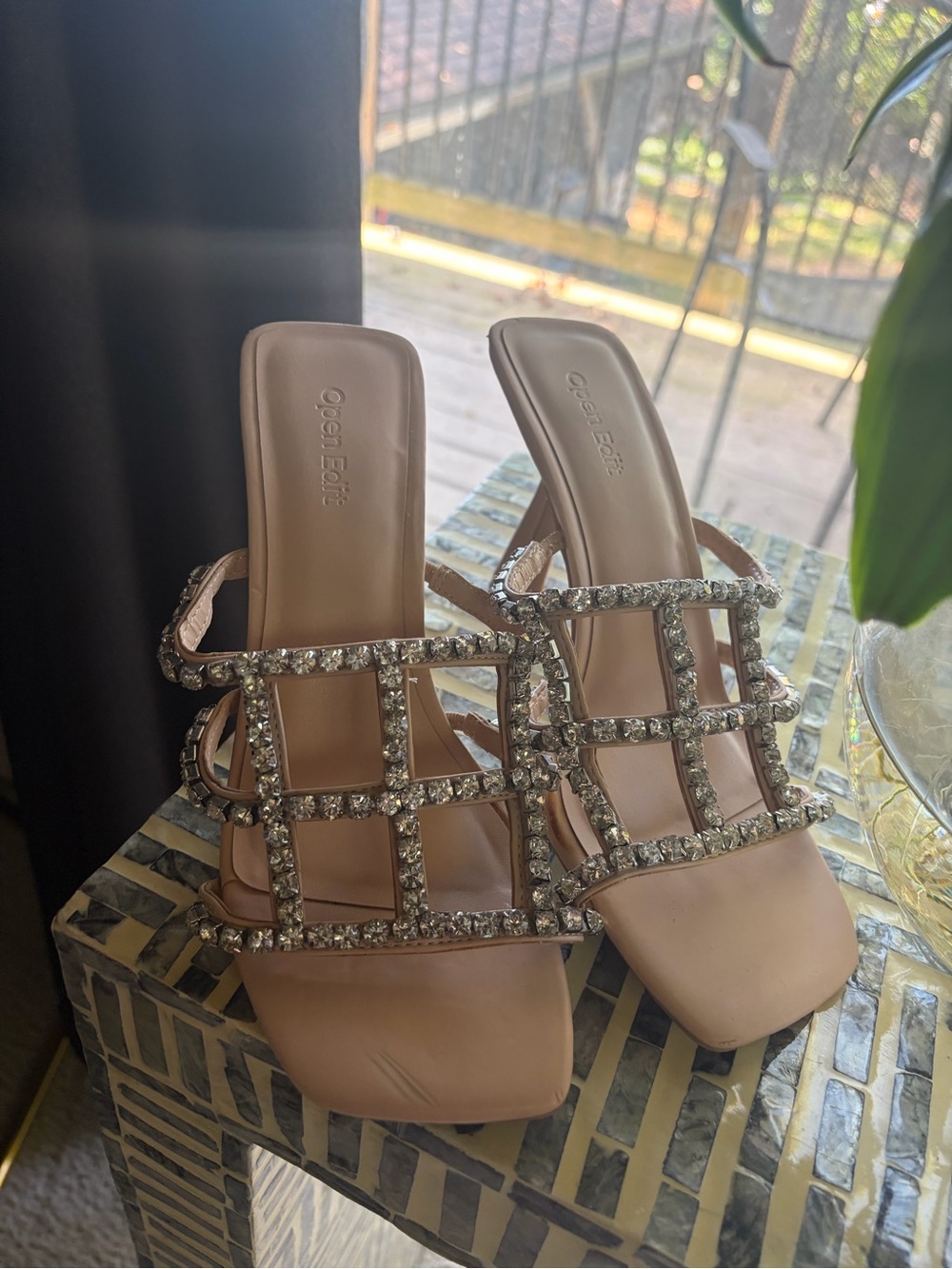 Open Edit Daphne Sandal crystal diamond kitten high heel